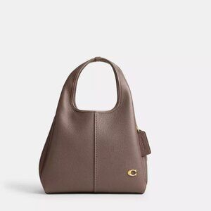 COACH Lana 23 pebbled polished leather small tote crossbody bag -DARK STONE